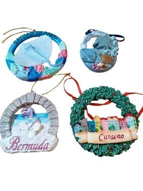 Caribbean Xmas Ornament Lot-Curacao, Bermuda, Cayman Islands Souvenir Set